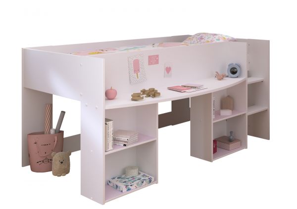 Parisot Hochbett Pirouette in wei� mit grau oder rosa Kinder und Jugendzimmer Bett Liegefl�che 90 x 200 cm