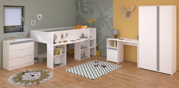 Parisot Kinder- und Jugendzimmer Pirouette11 in wei� mit grau oder rosa Komplett-Set 4-teilig