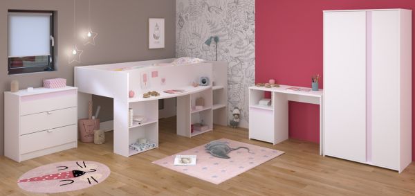 Parisot Kinder- und Jugendzimmer Pirouette11 in wei� mit grau oder rosa Komplett-Set 4-teilig