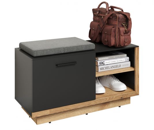 Garderobe Sitzbank Synnax in grau und Evoke Eiche Garderobenbank und Schuhschrank 90 x 48 cm