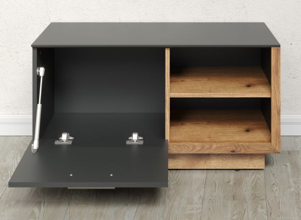Garderobe Sitzbank Synnax in grau und Evoke Eiche Garderobenbank und Schuhschrank 90 x 48 cm