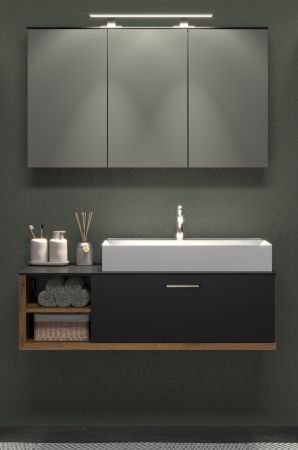Badezimmer Spiegelschrank Synnax in grau Badschrank 3-t�rig 120 cm