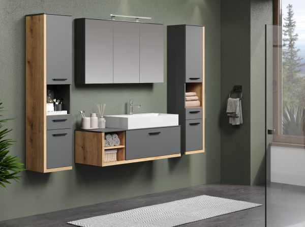 Badezimmer Spiegelschrank Synnax in grau Badschrank 3-t�rig 120 cm