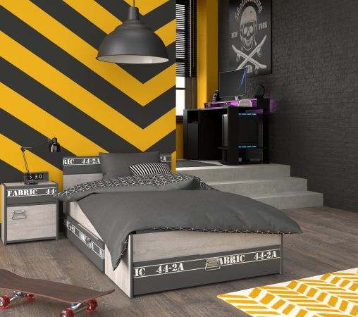 Parisot Kinder- und Jugendzimmer Set 3-teilig Fabric22 in Esche grau und schwarz mit Gamingtisch