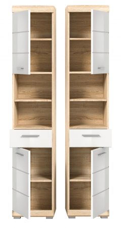 Badezimmer Hochschrank Mambo in wei� Hochglanz und Sonoma Eiche Badschrank 37 x 191 cm