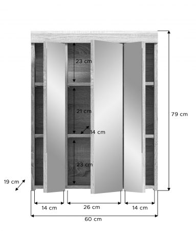 Badezimmer Spiegelschrank Mambo in Sonoma Eiche Badschrank 3-t�rig 60 x 79 cm