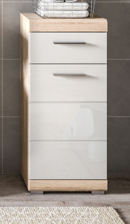 Badezimmer Kommode Mambo in wei� Hochglanz und Sonoma Eiche Badschrank 37 x 88 cm