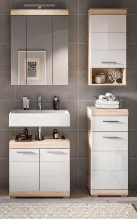 Badezimmer H�ngeschrank Mambo in wei� Hochglanz und Sonoma Eiche Badschrank h�ngend 37 x 79 cm