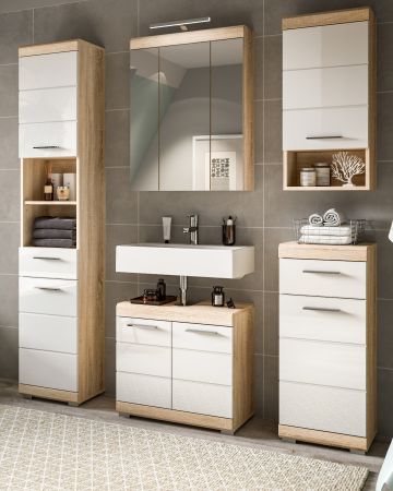 Badm�bel Set 5-teilig Mambo in wei� Hochglanz und Sonoma Eiche Badkombination 164 x 191 cm