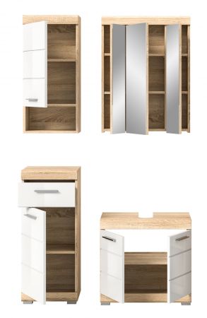 Badm�bel Set 4-teilig Mambo in wei� Hochglanz und Sonoma Eiche Badkombination 112 x 191 cm