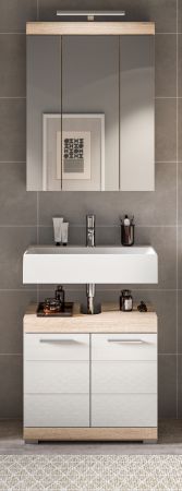 Badm�bel Set 2-teilig Mambo in wei� Hochglanz und Sonoma Eiche Badkombination 60 x 191 cm
