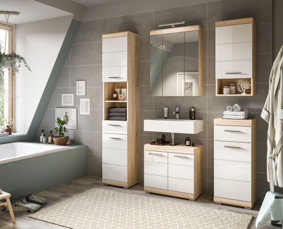 Badm�bel Set 2-teilig Mambo in wei� Hochglanz und Sonoma Eiche Badkombination 60 x 191 cm