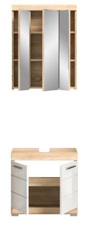 Badm�bel Set 2-teilig Mambo in wei� Hochglanz und Sonoma Eiche Badkombination 60 x 191 cm