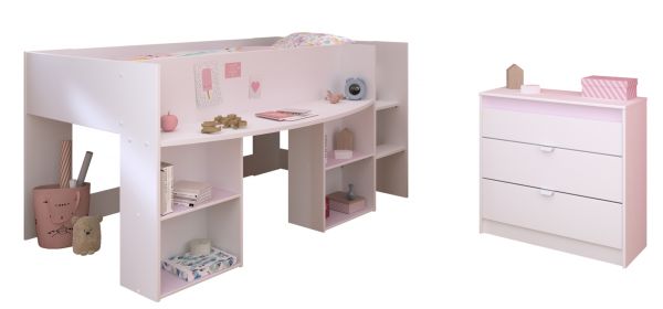 Parisot Kinder- und Jugendzimmer Pirouette16 in wei�, Set mit Hochbett und Kommode