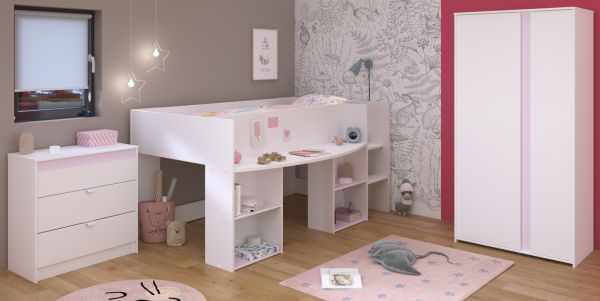 Parisot Kinder- und Jugendzimmer Pirouette12 in wei� mit grau oder rosa Komplett-Set 3-teilig