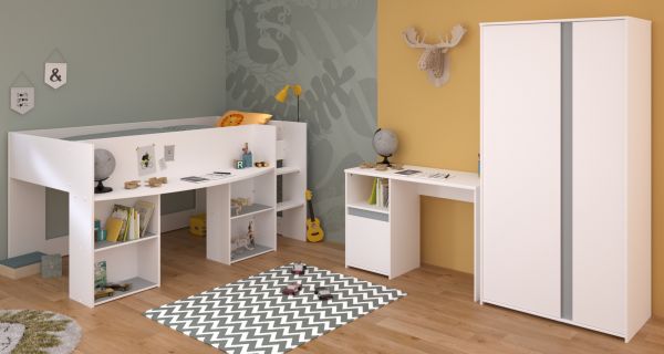 Parisot Kinder- und Jugendzimmer Pirouette13 in wei� mit grau oder rosa Komplett-Set 3-teilig