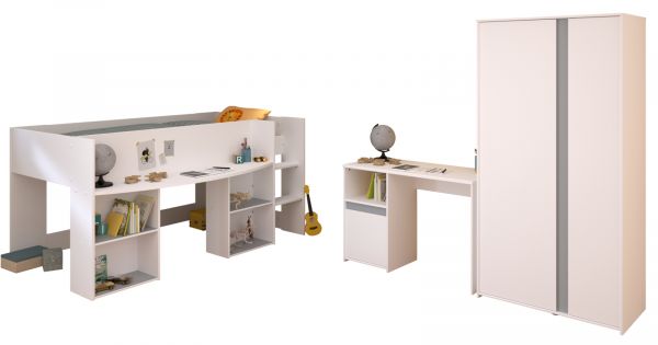 Parisot Kinder- und Jugendzimmer Pirouette13 in wei� mit grau oder rosa Komplett-Set 3-teilig