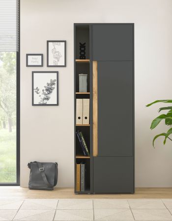 Aktenregal Center in grau matt und Wotan Eiche Standregal f�r Homeoffice und B�ro 20 x 200 cm