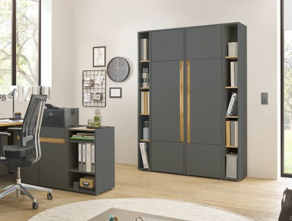 Aktenregal Center in grau matt und Wotan Eiche Standregal f�r Homeoffice und B�ro 20 x 200 cm