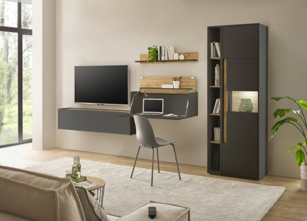 Aktenregal Center in grau matt und Wotan Eiche Standregal f�r Homeoffice und B�ro 20 x 200 cm