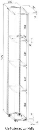 Aktenregal Center in grau matt und Wotan Eiche Standregal f�r Homeoffice und B�ro 20 x 158 cm