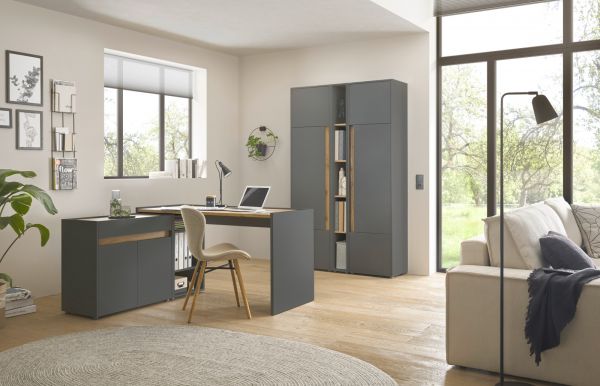 Aktenregal Center in grau matt und Wotan Eiche Standregal f�r Homeoffice und B�ro 20 x 158 cm
