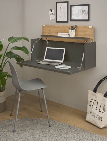 Sekret�r Center in grau matt und Wotan Eiche Wandsekret�r f�r Homeoffice und B�ro 100 cm