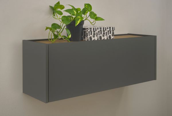 H�ngeschrank Center in grau matt und Wotan Eiche B�roschrank h�ngend f�r Homeoffice 100 cm