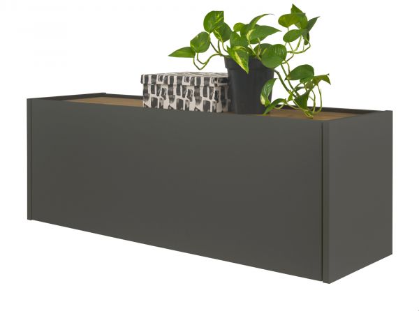 H�ngeschrank Center in grau matt und Wotan Eiche B�roschrank h�ngend f�r Homeoffice 100 cm