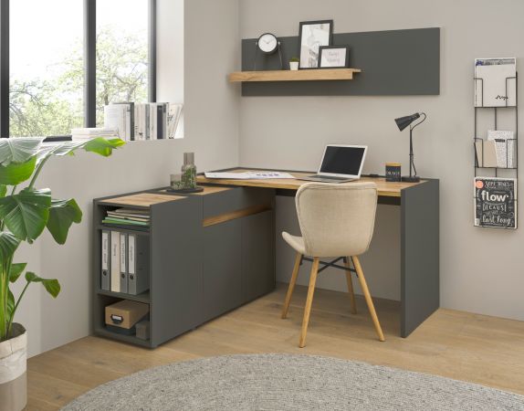 B�roregal Center in grau matt und Wotan Eiche Wandregal f�r Homeoffice und B�ro 140 cm