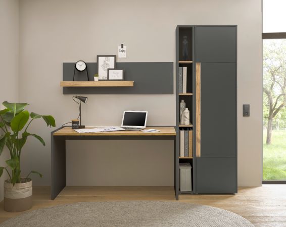 B�roregal Center in grau matt und Wotan Eiche Wandregal f�r Homeoffice und B�ro 140 cm