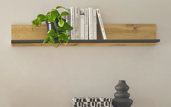B�roregal Center in Wotan Eiche und grau matt Wandregal f�r Homeoffice und B�ro 100 cm