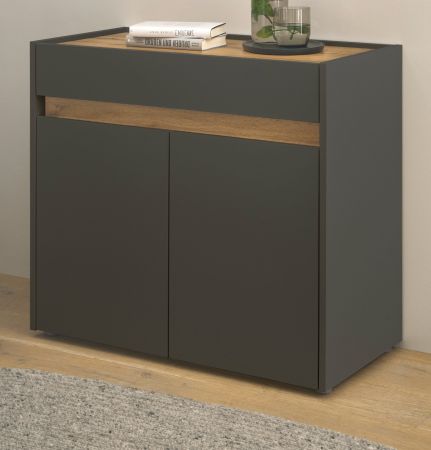 B�ro Kommode Center in grau matt und Wotan Eiche B�roschrank f�r Homeoffice und B�ro 80 x 70 cm
