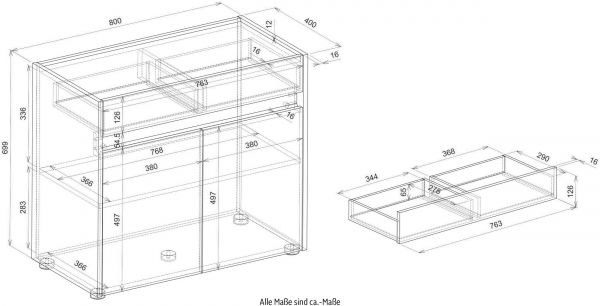 B�ro Kommode Center in grau matt und Wotan Eiche B�roschrank f�r Homeoffice und B�ro 80 x 70 cm