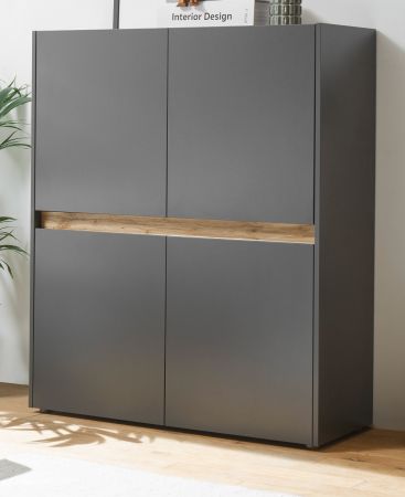 B�roschrank Highboard Center in grau matt und Wotan Eiche Stauraumschrank f�r Homeoffice und B�ro 100 x 122 cm