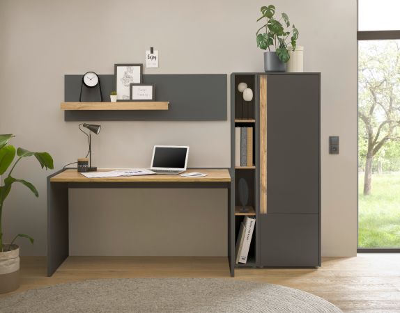 Schreibtisch Center in grau matt und Wotan Eiche Laptoptisch f�r Homeoffice und B�ro 143 x 62 cm