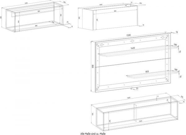 Wohnwand mit Sekret�r Center in grau matt und Wotan Eiche Wohnkombination 4-teilig 350 x 180 cm