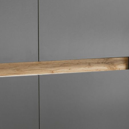 Wohnwand mit Sekret�r Center in grau matt und Wotan Eiche Wohnkombination 3-teilig 370 cm