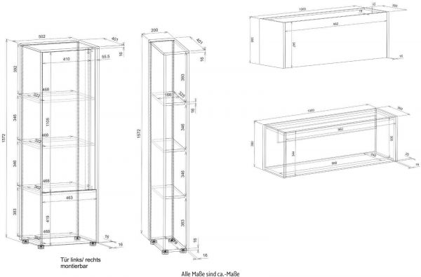 Wohnwand mit Sekret�r Center in grau matt und Wotan Eiche Wohnkombination 4-teilig 310 cm