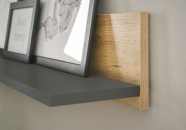Wohnwand mit Sekret�r Center in grau matt und Wotan Eiche Wohnkombination 5-teilig 250 cm