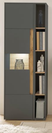 Aktenschrank Set Center in grau matt und Wotan Eiche Vitrine und Regal f�r Homeoffice 70 x 200 cm