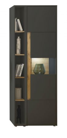 Aktenschrank Set Center in grau matt und Wotan Eiche Vitrine und Regal f�r Homeoffice 70 x 200 cm