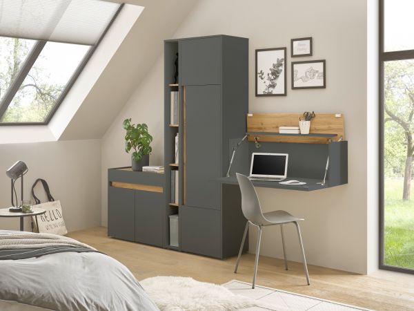 Aktenschrank Set Center in grau matt und Wotan Eiche Stauraumschrank und Regal f�r Homeoffice 70 x 200 cm