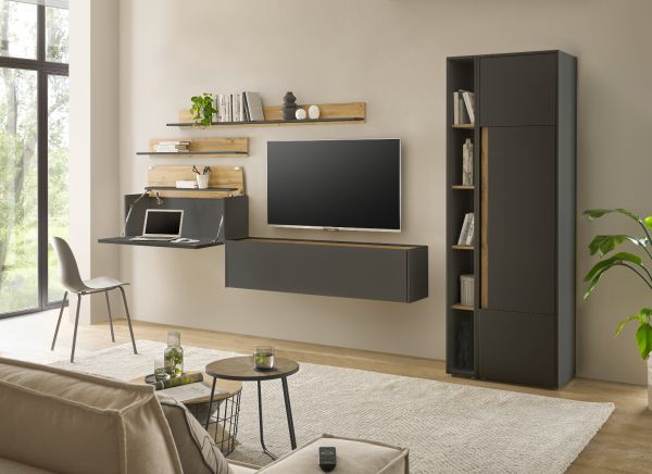 Aktenschrank Set Center in grau matt und Wotan Eiche Stauraumschrank und Regal f�r Homeoffice 70 x 200 cm