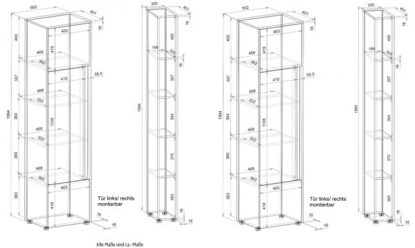 Aktenschrank Set Center in grau mit Wotan Eiche 2x Schrank und 2x Regal B�ro und Homeoffice 140 x 200 cm