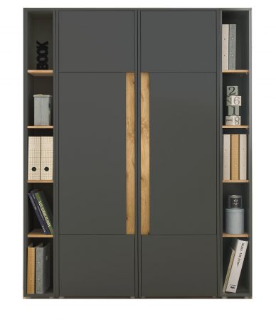Aktenschrank Set Center in grau mit Wotan Eiche 2x Schrank und 2x Regal B�ro und Homeoffice 140 x 200 cm