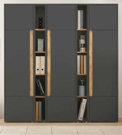 Aktenschrank Set Center in grau mit Wotan Eiche 3x Schrank und 2x Regal B�ro und Homeoffice 190 x 200 cm