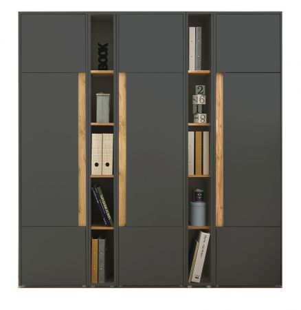 Aktenschrank Set Center in grau mit Wotan Eiche 3x Schrank und 2x Regal B�ro und Homeoffice 190 x 200 cm