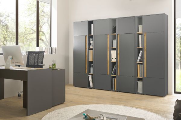Aktenschrank Set Center in grau mit Wotan Eiche 3x Schrank und 2x Regal B�ro und Homeoffice 190 x 200 cm