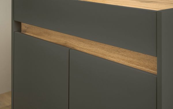 B�rom�bel Set Center in grau matt und Wotan Eiche mit Schreibtisch, Kommode und 2 x Regal f�r Homeoffice